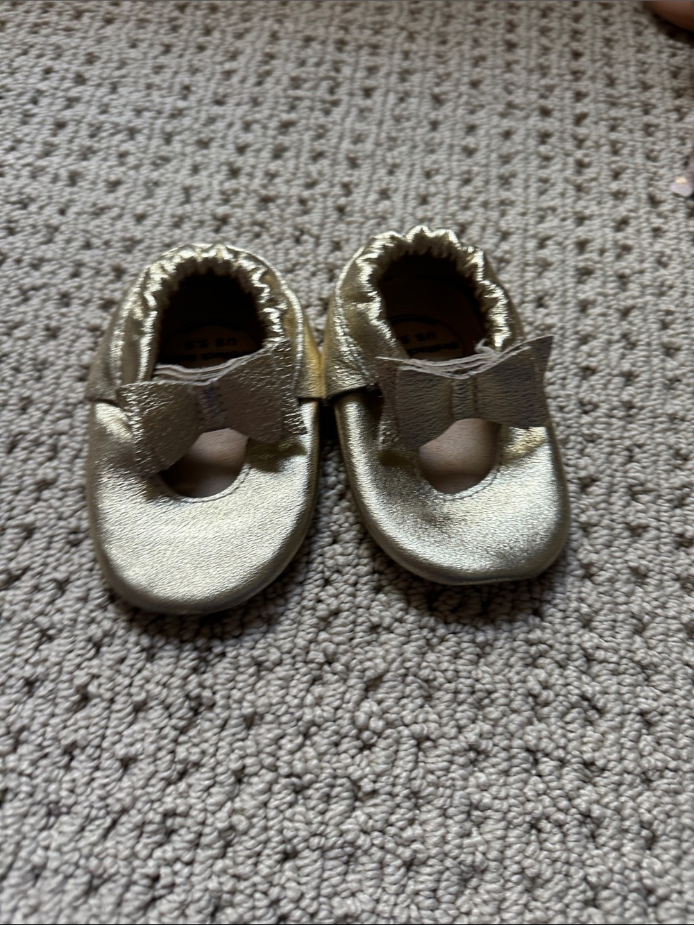 Baby Girls Metallic Gold Bow Mary Jane Soft Sole Shoes